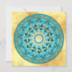 Mandala blau-gold auf weichem Goldhintergrund Einladung