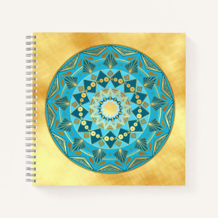 Mandala blau-gold auf weichem Goldhintergrund Notizblock
