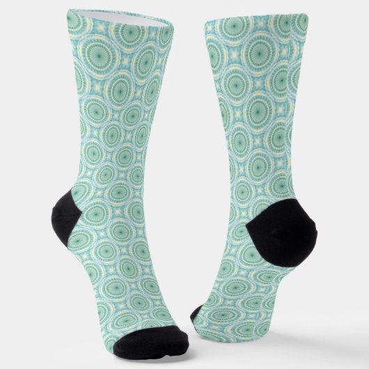 Mandala Blau Grün Orange Muster Socken (Gewinkelt)