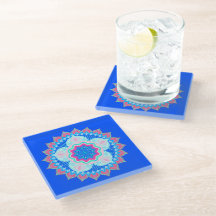 Mandala Blau Pink auf blauem Hintergrund