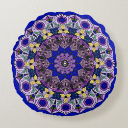 Mandala Blaubeere Blau Violett Rundes Kissen