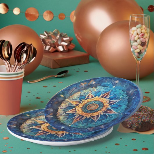 Mandala-blaue Papierplatte Pappteller (Multi)