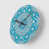 Mandala blauer Fliesenmuster Runde Wanduhr (Winkel)