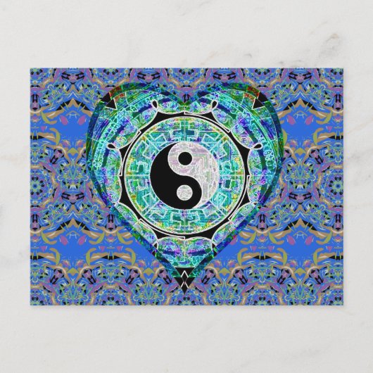 Mandala-blaues Grün-Herz Yin Yang Postkarte (Vorderseite)