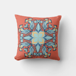Mandala Bloom Pillow in Coral Red Kissen