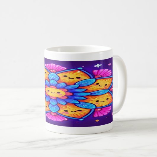 “Mandala Bloom: Sip Joyfully in Neon Kawaii” Kaffeetasse (VorderseiteRechts)