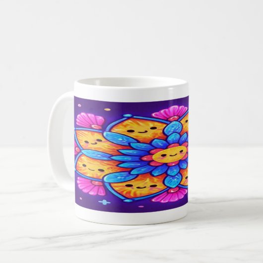 “Mandala Bloom: Sip Joyfully in Neon Kawaii” Kaffeetasse (Vorderseite Links)