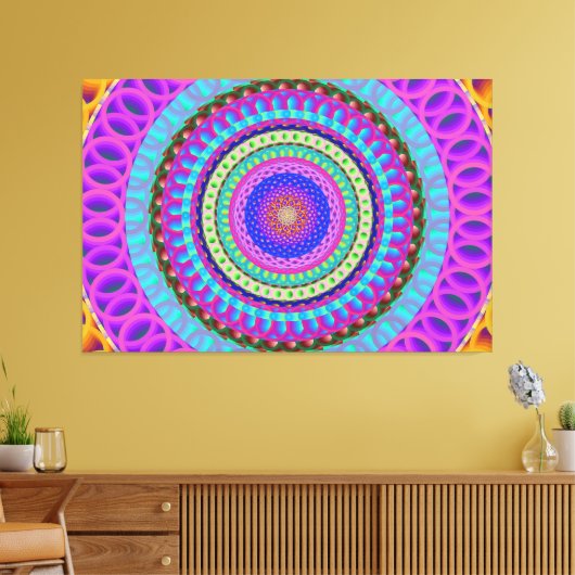 Mandala Blue Circles Stretched Canvas Print Leinwanddruck (Insitu (Wohnzimmer))