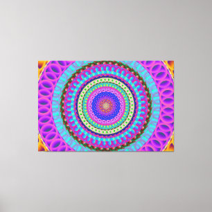 Mandala Blue Circles Stretched Canvas Print Leinwanddruck