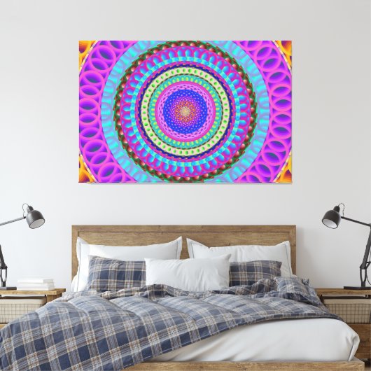 Mandala Blue Circles Stretched Canvas Print Leinwanddruck (Insitu (Schlafzimmer))