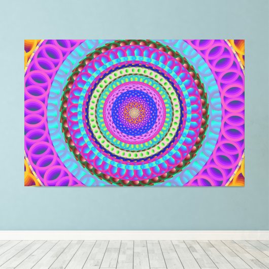 Mandala Blue Circles Stretched Canvas Print Leinwanddruck (Insitu (Holzboden))