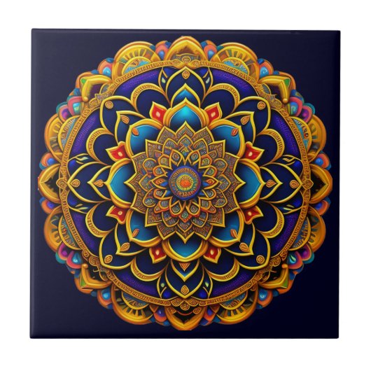 Mandala Blue Colorful Illustration Fliese (Vorderseite)