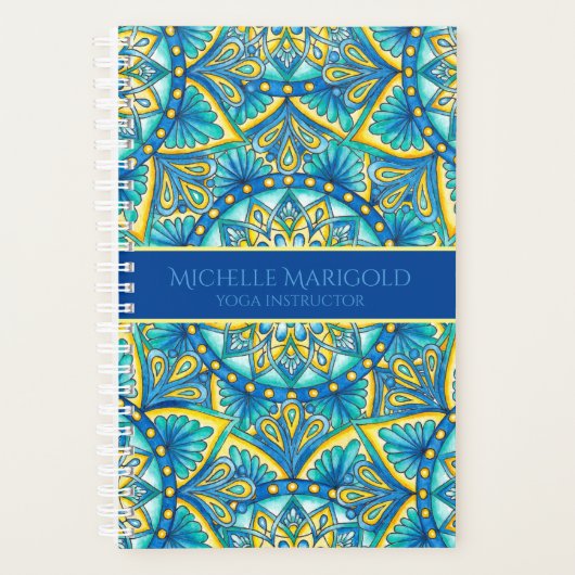 Mandala Blue Floral Türkis Pattern Yoga Planer (Vorderseite)