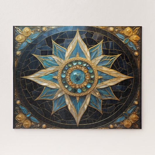 Mandala Blue Gold Puzzle (Horizontal)