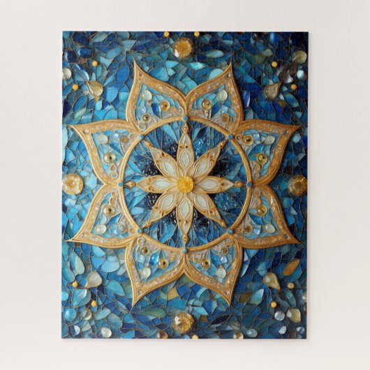 Mandala Blue Gold Puzzle (Vertikal)