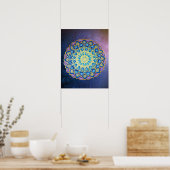 Mandala Blue Lila Golden Blume Galaxy Poster (Küche)