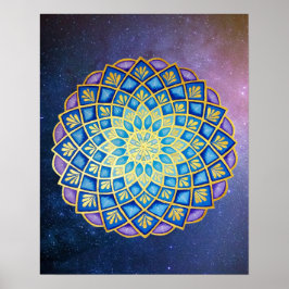 Mandala Blue Lila Golden Blume Galaxy Poster