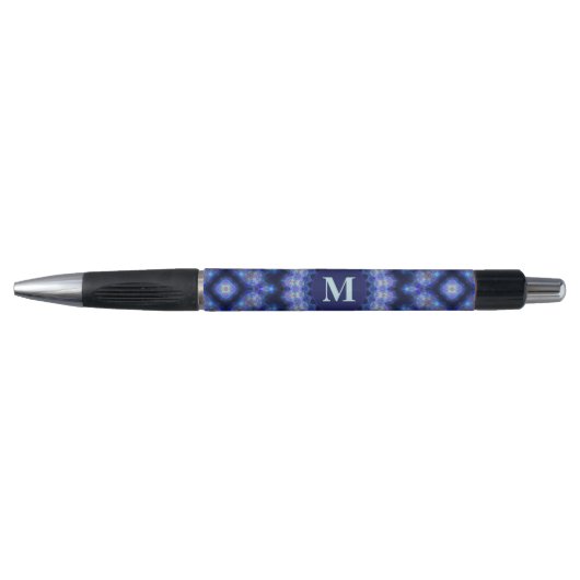 Mandala Blue Lila Monogram Name Kugelschreiber (Vorderseite)