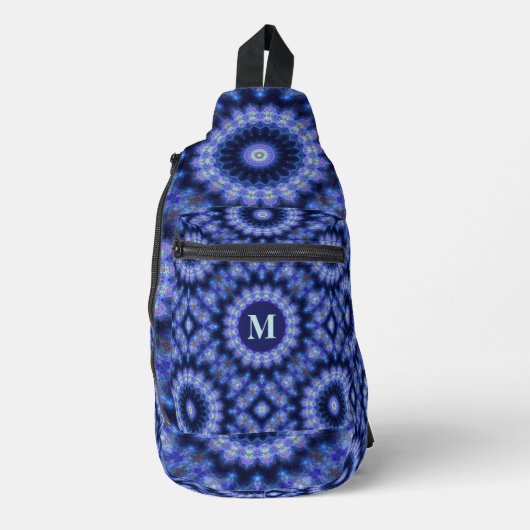 Mandala Blue Lila Pattern Monogram Crossbody Bag (Vorderseite)