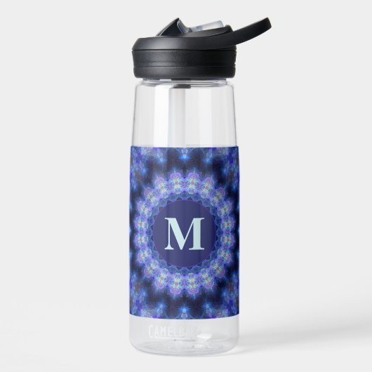 Mandala Blue Lila Pattern Monogram Trinkflasche (Links)