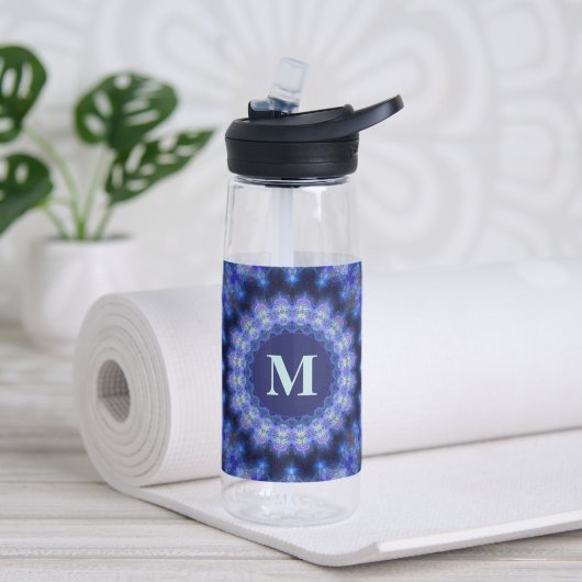 Mandala Blue Lila Pattern Monogram Trinkflasche (Yoga)