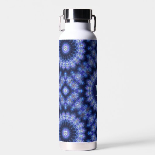 Mandala Blue Lila Pattern Monogram Trinkflasche (Vorne)