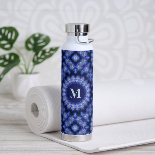 Mandala Blue Lila Pattern Monogram Trinkflasche (Yoga)