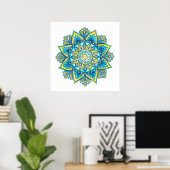 Mandala Blue Turquoise Yellow Watercolor Poster (Heimbüro)