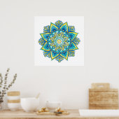 Mandala Blue Turquoise Yellow Watercolor Poster (Küche)