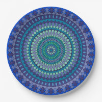 Mandala Blue und Green Party Paper Teller
