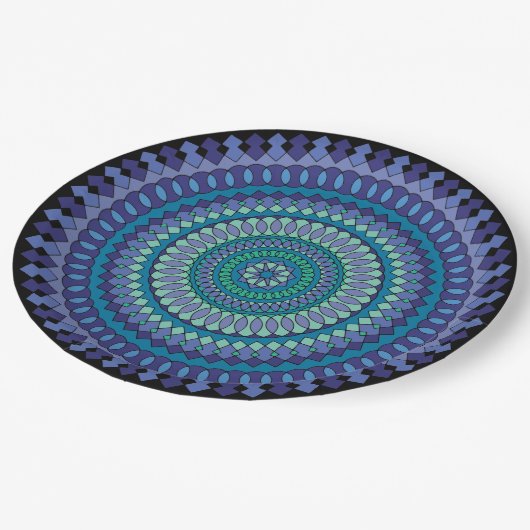 Mandala Blue und Green Party Paper Teller (Schrägansicht)