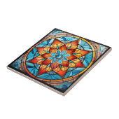 Mandala Blue und Orange Keramik Tile Fliese (Seite)