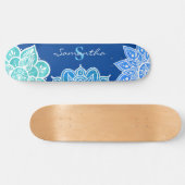 Mandala Blue White Türkise Monogram Skateboard (Horizontal)