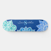 Mandala Blue White Türkise Monogram Skateboard (Horizontal)