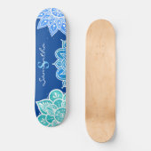 Mandala Blue White Türkise Monogram Skateboard (Vorderseite)