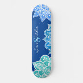 Mandala Blue White Türkise Monogram Skateboard (Vorderseite)