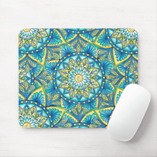 Mandala Blue Yellow Turquoise Pattern Mousepad (Mit Mouse)