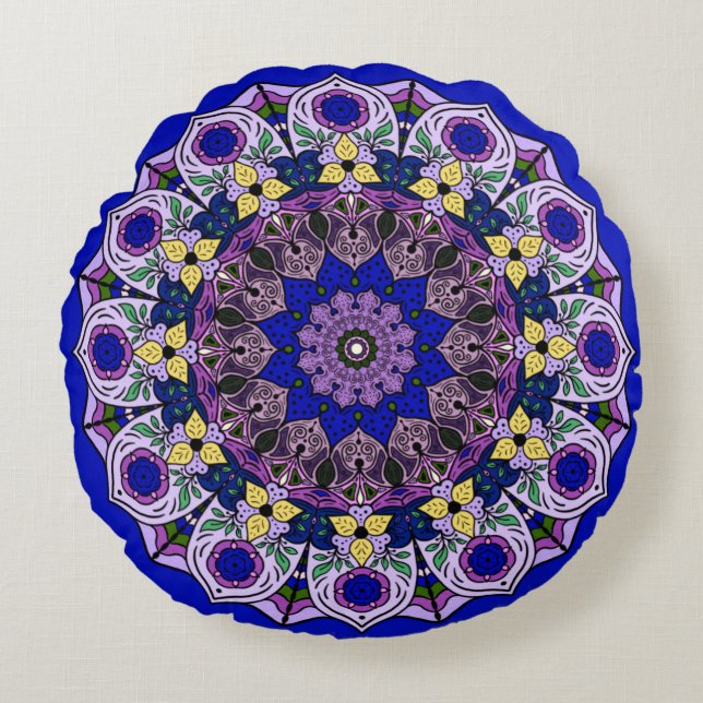 Mandala Blueberry Blue Violet Rundes Kissen (Vorderseite)