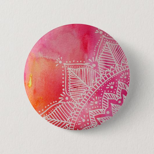 Mandala Blume auf Aquarellfarben - rosa Button (Vorderseite)