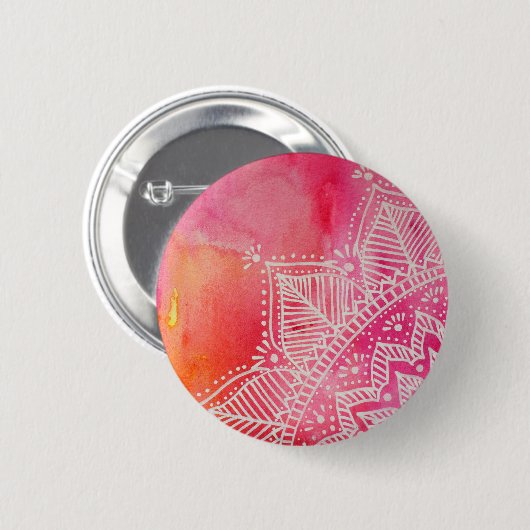 Mandala Blume auf Aquarellfarben - rosa Button (Vorne & Hinten)