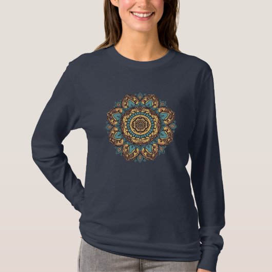 Mandala Blume Blau und Gelb T-Shirt (Vorderseite)