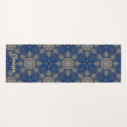 Mandala Blume Circle Pattern Navy Blue Background Yogamatte (Vorderseite (Horizontal))