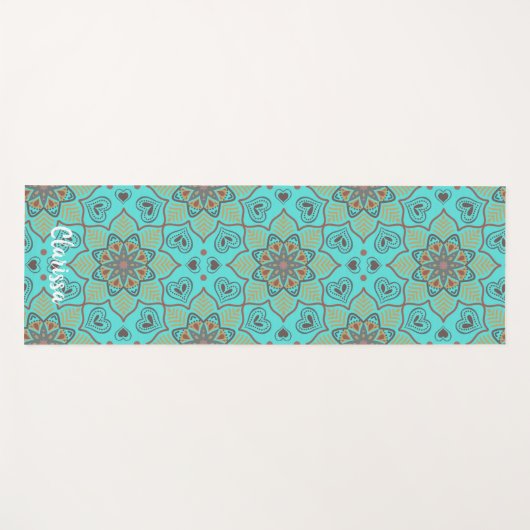 Mandala Blume Circle Pattern Ocean Blue Yogamatte (Vorderseite (Horizontal))
