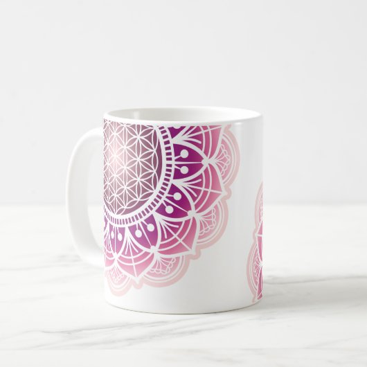 Mandala - Blume des Lebens - Rose Kaffeetasse (Vorderseite Links)
