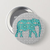 Mandala Blume Elefant - Türkis, Grau und Weiß Button (Vorne & Hinten)