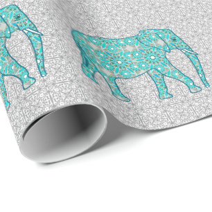 Mandala Blume Elefant - Türkis, Grau und Weiß Geschenkpapier