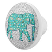 Mandala Blume Elefant, türkis, grau und weiß Keramikknauf (Rechts)