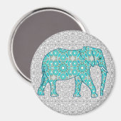 Mandala Blume Elefant - Türkis, Grau und Weiß Magnet (Vorderseite/Rückseite)