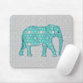 Mandala Blume Elefant - Türkis, Grau und Weiß Mousepad (Mit Mouse)