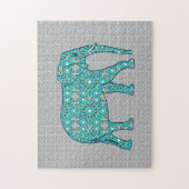 Mandala Blume Elefant, türkis, grau und weiß Puzzle (Vertikal)